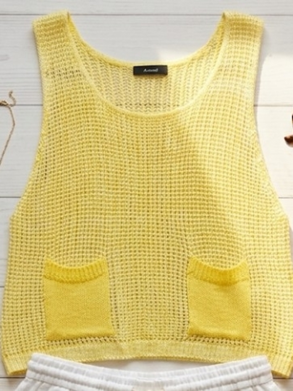 Yellow Mesh Knit Tank Top (SzS) Summer Beach Boardwalk Coastal Nautical Travel
